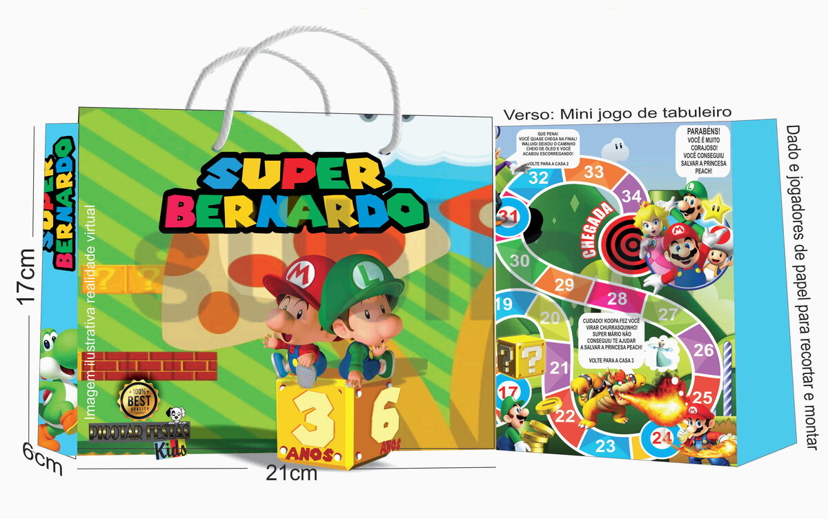 Sacolinha Horizontal Super Mario com Mini jogo no verso